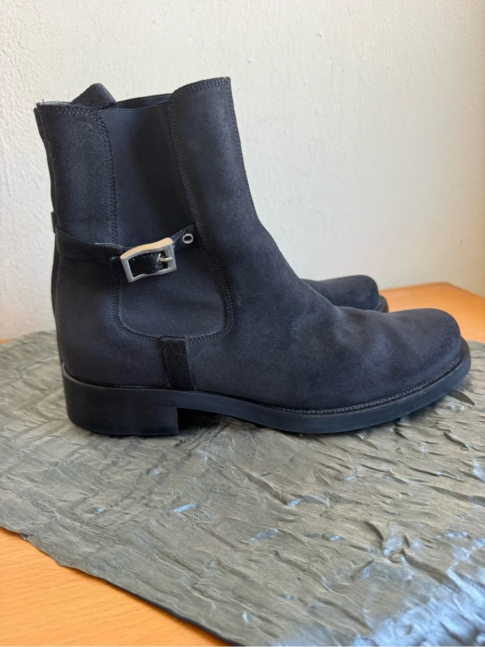 PRADA SPORT LINEA ROSSA CHELSEA ANKLE BOOTS SUEDE LUG SOLE BLACK ITALY SIZE 7.5